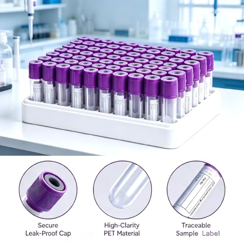 100 Pcs 3ml Plain Plastic Sample Tubes with Purple Cap for Lab Use - color: purple-3ml-100