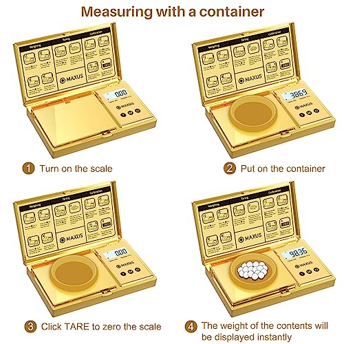 MAXUS Digital Gram Scale 200g x 0.01g, Gold Pocket Scale for Jewelry, Food - color: Gold