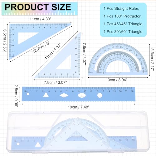 PATIKIL Geometry Set, 7" Aluminum Ruler & 2 Triangles, Metal Protractor - color: Gradient Blue, size: 7 Inch