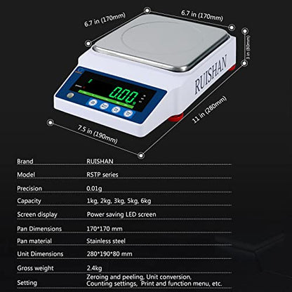 Large Range Lab Scale - 6kg Precision Electronic Digital Analytical Balance Scale - size: 6000 g / 0.01 g