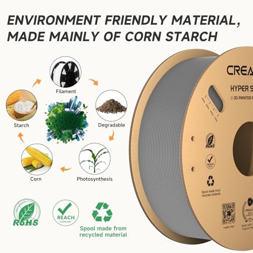 Official CREALITY Hyper PLA Filament 1.75mm Grey & Grey 2KG, 30-600mm/s Rapid High Speed PLA 3D Printer Filament, 2 Pack 1kg Spool(2.2lbs) PLA, Dimensional Accuracy +/-0.02mm, Fit Most FDM 3D Printers - color: Grey & Grey
