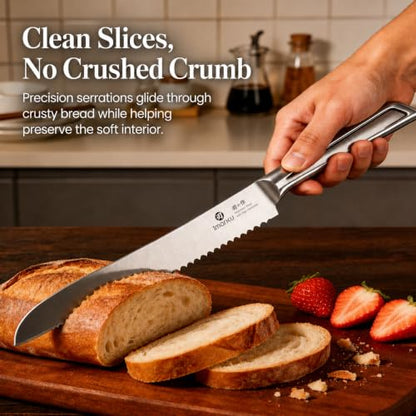 imarku Serrated Bread Knife with Japanese High Carbon Stainless Steel - color: Classic Silver