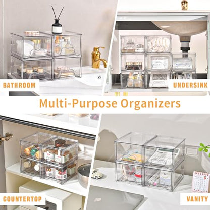 6 Pack Stackable Storage Drawers,Makeup Organizer with Pull-out Drawer