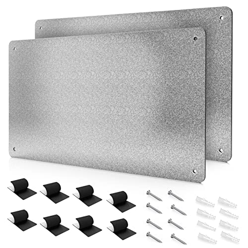 17.7" x 11.8" 2 Pack Metal Magnetic Board - Magnet Bulletin Board to Display Magnetic Letters Numbers Animal, Poetry, Spice Jars, Notes, Photos, Suitable for Wall, Refrigerator, Cubicle, Cabinet - color: Metallic, size: 2 Pack(17.7 × 11.8 inches)