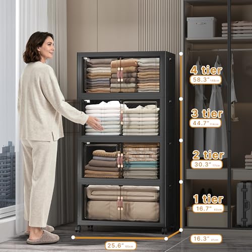 UAMFURI Stackable Storage Bins, 896QT Collapsible Drawers with 2 Lids - color: Dark-112QT, size: 8Pack with 2 top lids