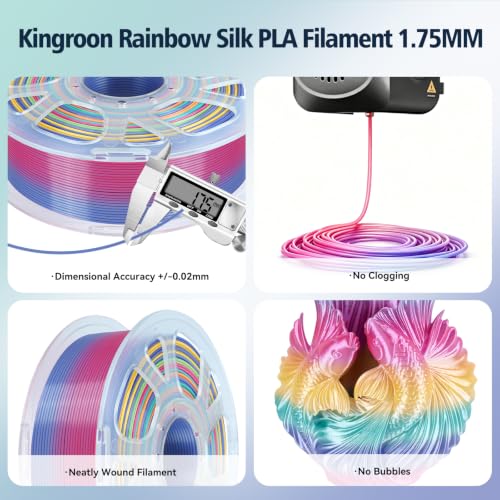 Kingroon Silk PLA Filament 1.75mm Rainbow Filament 3D Printer Filament Color Changing Filament 1kg Dimensional Accuracy +/- 0.02mm,Fit Most 3D Printers(Candy) - color: 1kg Candy 2