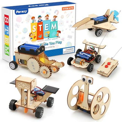 Poraxy STEM Model Car Kits, Toys for Boys Age 8-12, 5 in 1 Kids Wood Building Kit 8-10, 3D Wooden Puzzles, Educational Science Crafts Kits, Birthday Gifts for 8 9 10 11 12 13 14 Years Old Boys
