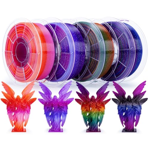ZIRO Twnkle Fast Color Gradient PLA 4 Pack, Galaxy Effect 1KG X 4 PLA - color: Translucent & Glitter-fast Color Gradient-4pack (Rose, Galaxy, Lavender, Chromatic Glitter)