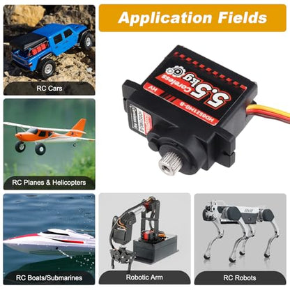 HobbyPark 9G Micro Servo Coreless Motor Metal Geared Mini Servos for RC Airplane, Glider, Robotics, Arduino Projects, RC Cars, 5.5kg High Torque Digital (4)