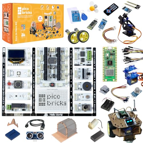 PicoBricks Raspberry Pi Pico W Starter Kit - 26 Pieces DIY Project Kit with 3 Learning Book and 25 Project Videos - size: Zero to Hero Kit