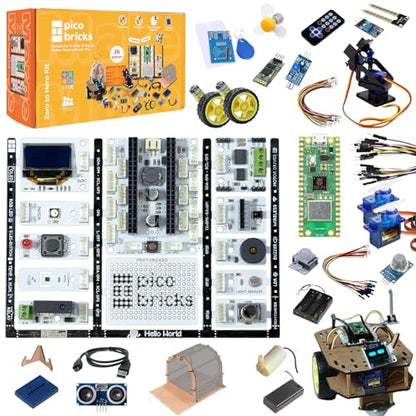 PicoBricks Raspberry Pi Pico W Starter Kit - 26 Pieces DIY Project Kit with 3 Learning Book and 25 Project Videos - size: Zero to Hero Kit