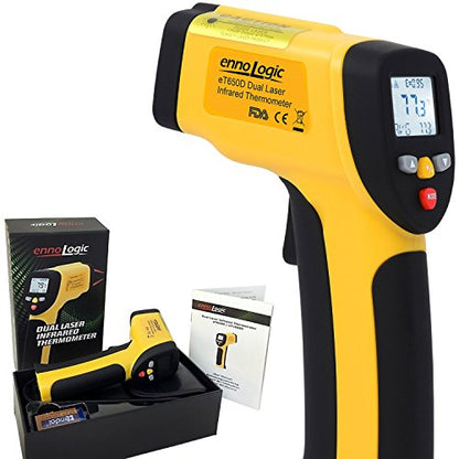 eT650D Temperature Gun by ennoLogic with NIST Certificate - Dual Laser Non-Contact Infrared Thermometer -58°F to 1202°F - Accurate Digital Surface IR Thermometer (Not for Body Temp) - style: eT650D w/ NIST Certificate