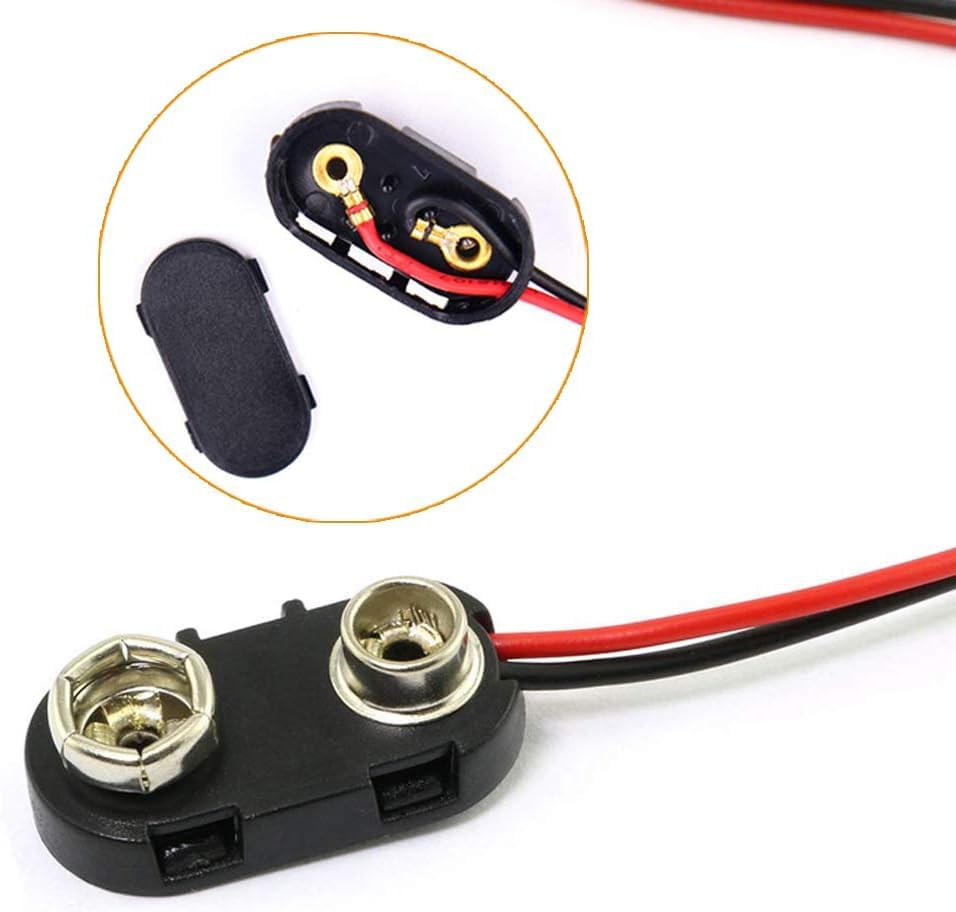 9 V Battery Clip Connector, I-Type 9 Volt Battery Clip, 9V Battery Buckle Connector Hard Buckle Plastic Housing and Black Red Wires Leads Iength 5.9 inches (I Type Hard Shell 8PCS)