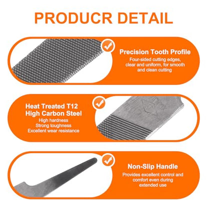 HARFINGTON Tip Thin Cut File High Carbon Steel Double Cut Teeth 12" - size: 12", style: Thin