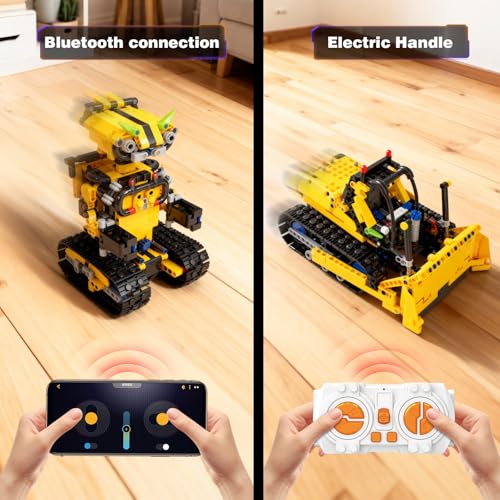 Sciencow 2-in-1 Build a Robot Kit, Remote & APP Controlled Robotic Building Blocks Toys STEM Projects for Kids Ages 8 9 10 11 12 13 14,Chirstmas Birthday Gift for Boys (RC Bulldozer) - style: RC Bulldozer