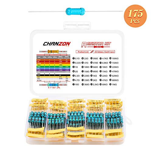 Chanzon 35 Values 1W 0.1R-1MR Ω ohm 175pcs Metal Film Fixed Resistor Kit - size: 2) 1W Kit