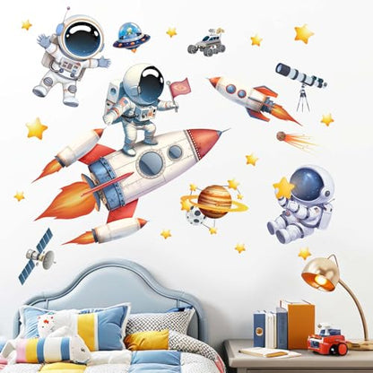 Astronaut Wall Decals - Outer Space Planets Rocket Boys Wall Stickers - Baby Nursery Kids Room Daycare Playroom Wall Decor - color: Astronaut Rocket