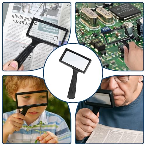 10X Magnifying Glass Rectangle Reading Magnifier Large Handheld Magnifying Glasses Scratch Resistant Glass Lens for Observation Reading Hobbies Nature Exploration Repair(Jumbo Horizontal Viewing Area)