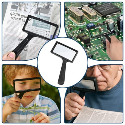 10X Magnifying Glass Rectangle Reading Magnifier Large Handheld Magnifying Glasses Scratch Resistant Glass Lens for Observation Reading Hobbies Nature Exploration Repair(Jumbo Horizontal Viewing Area)