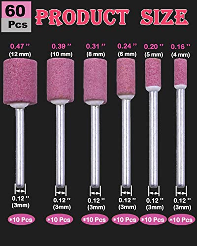 60 Pack Grinding Stone Set 1/8" Shank, Sanding Drill Bit