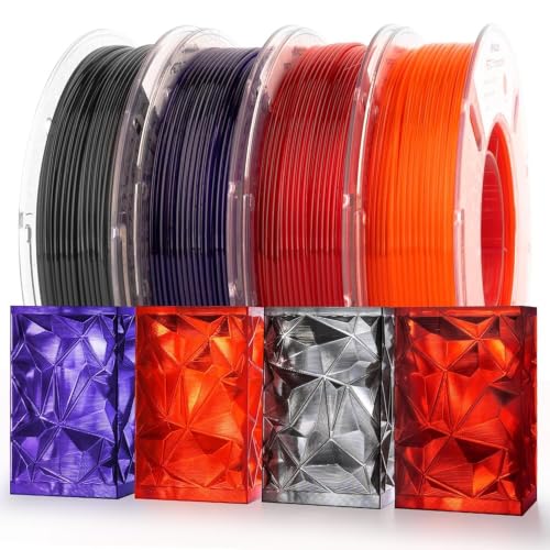AMOLEN Rapid PETG Transparent 3D Printer Filament 1.75mm Transcucent - color: Black/Purple/Red/Orange（petg Clear 250g*4）