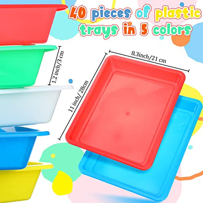 Hoolerry 40 Pcs Plastic Art Trays Stackable for Crafts, 11 x 8.3 x 1.2''