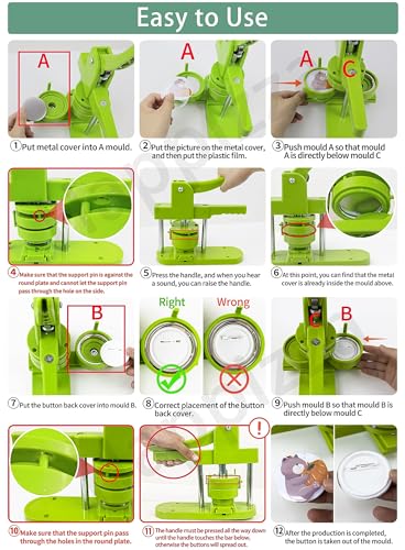 Happizza Button Maker Machine Multiple Sizes, Pin Maker Machine 1+1.25+2.25 inch, Interchangeable Button-Models Badge Button Press Machine with 300 Sets 25+32+58mm Button Maker Supplies&Circle Cutter - size: Green 1+1.25+2.25 inch (300 Sets)