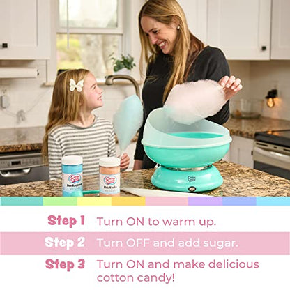 Cotton Candy Express CC1000-S Cotton Candy Machine, with 3 - 11oz. Jars of Cherry, Grape, Blue Raspberry, Orange, Pink Vanilla Floss Sugar & 50 Paper Cones Easy to Use and Clean - color: Pink Machine with 3 Flavors