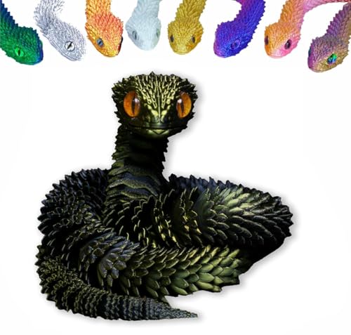 3D Printed Animals Set 3D Printed Snake Toys 3D Printed Articulated Flexible Fidget Toy 3D Printed Animals Exquisite Cute Pet Toy Children/Adults Fidget Toys (Black & Gold, 11.8) - color: Black & Gold, size: 11.8