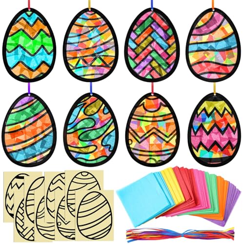 Eersida 32 Pcs Easter Eggs Ornament Suncatchers Craft Set Spring DIY Eggs - style: Eggs Style