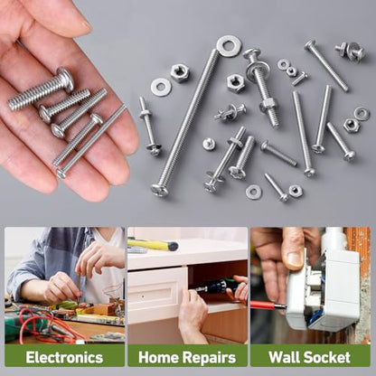 #8-32 x 3/8" Pan Head Machine Screws Nut Bolt Washer Assortment Kit,(100 Sets) 304 Stainless Steel 18-8 Phillips Drive Full Thread Assorted - size: #8-32 x 3/8"