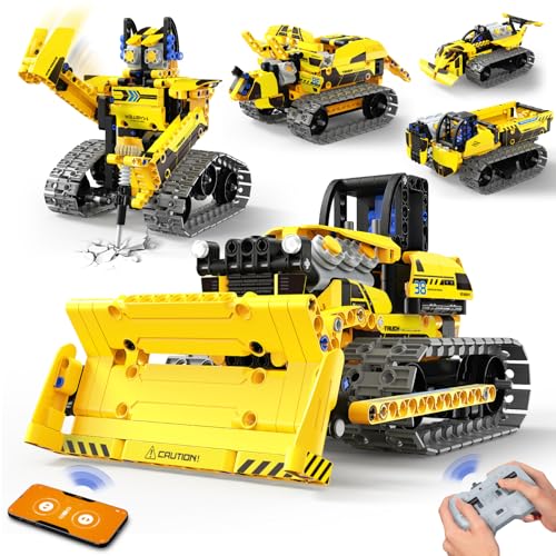 LECPOP 5-in-1 Bulldozer Robot Toy Building Sets STEM Gift for Boys Age 8-12