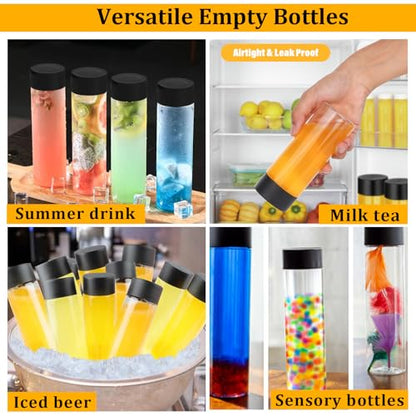 DI QIU REN 16 Pack Clear Plastic Bottles Empty Sensory Bottles with Caps – Reusable Juice Bottles Drink Containers Leakproof Water Bottle for Juice Milk (Black Lids, 12 oz / 350 ml) - size: 16 Pack 12 oz/ 350 ml