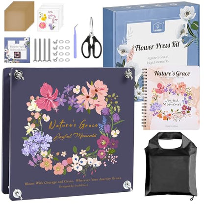 Joy&Grace Flower Press Kit for Adults, with Designed Cover and DIY Album, 10.9" x 10.9" 10 Layers Flower Preservation Kit, Plant Press and Large Plant Drying Toolkit (Color Box, Purple Navy) - color: Purple Navy