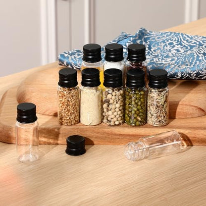 200 Pcs 10ml Mini Plastic Bottles Vials Tiny Jar with Aluminum Screw Lid Cap Clear Plastic Sample Container with Sealed Top Metal Lid for Cosmetic Essential Oil Specimen DIY Craft (Black) - color: Black