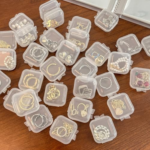 20PCS,Mini Transparent Plastic Jewelry Storage Boxes with Lids, Clear Square Containers for Earrings, Pills, Beads, Cosmetics And Craft Supplies | Durable Stackable Small Item Organizers,20PCS - color: 20PCS