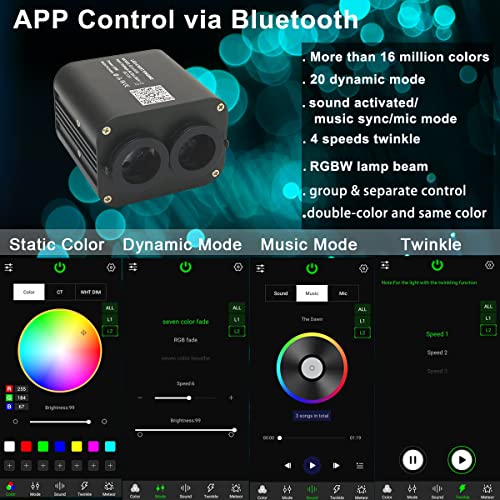 AZIMOM Dual Color 20W Twinkle 900pcs Fiber Optic Starlight Headliner Kits 0.03in 9.8ft Fiber Strands End Glow Sound Activated Remote APP Control RGBW Light Source Home Ceiling Car Headliner Décor - size: Standard+900pcs*0.03in*9.8ft