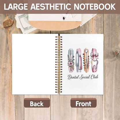 Coquette Bow Floral Dental Notebook Journal, Dentist Gifts Notebooks for Note Taking, Dental Assistant Hygienist Gifts Journal, Hardcover Spiral Notebook 5.5x8.3in - color: dental social club