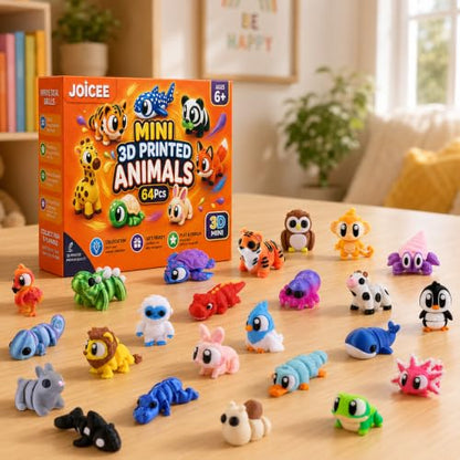 JOICEE 64Pcs 3D Printed Animals Articulated Flexible Fidget Sensory Toys - color: Orange