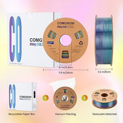 Comgrow Rainbow Colors Silk PLA 3D Printer Filament, PLA Filament 1.75mm - color: Rainbow Yellow