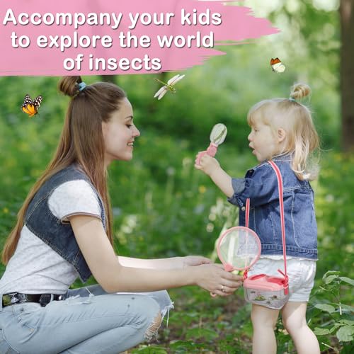 Biubee Bug Catcher for Kids, Bug Catching Kit Gifts with Butterfly Net Toys - color: Pink