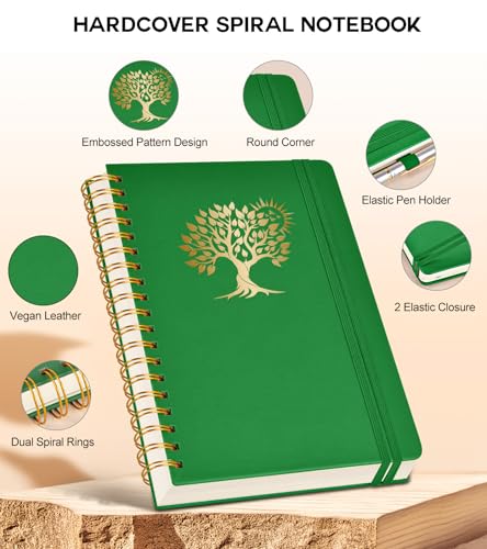 PERCUN B5 Spiral Notebook 300 Numbered Lined Pages Hardcover Journal 7"x10" - color: Green, size: B5 size (7in x 10in)