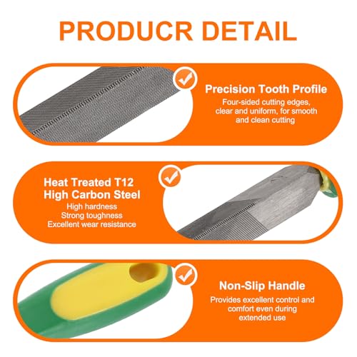 HARFINGTON 3pcs Triangle Coarse/Medium/Thin Cut File 12" Double Cut Teeth High Carbon Steel Hand Rasp File Plastic Handle for Metal Wood Deburring Removing - size: 12"