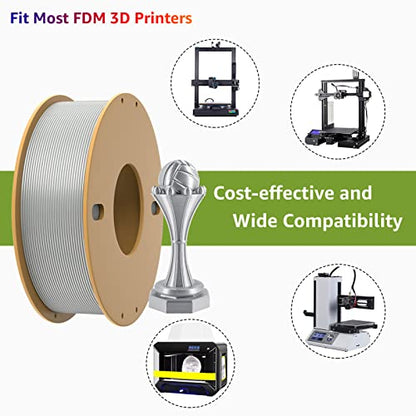 PLA+ 3D Printer Filament 1.75mm No Tangle, Neatly Wound Filament Net Weight 250g Spool, PLA Pro Plus,Silk Silver - color: 250g-silk Silver
