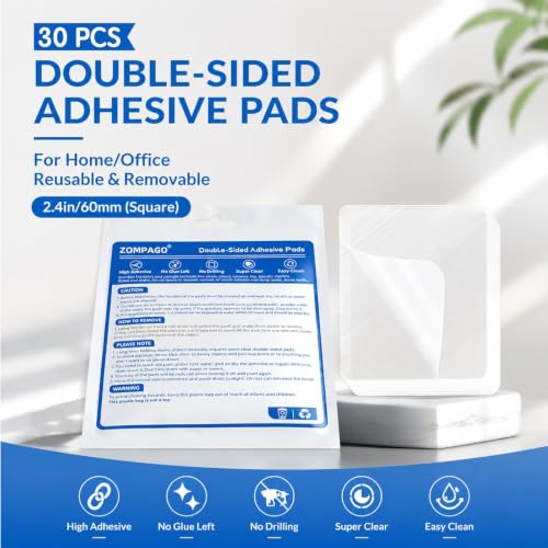ZOMPAGO Heavy Duty Double Sided Mounting Square Tape Picture Hanging 30PCS - size: 30PCS（Square）