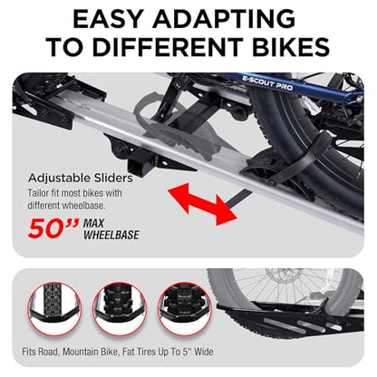 Rockland Foldable 2-Ebike Rack with Ramp, 200 lbs Capacity, Hitch Mount Electric Bike Rack, Fits up to 5" Fat Tire Width and 50" Wheelbase, Ebike Carrier Rack for 2" Receiver for Cars SUVs Vans RVs - size: 2-Ebike Rack+Foldable+Ramp+200LBS