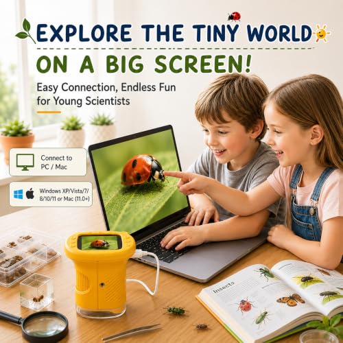 Kids Microscope, 4K 1000X Zoom, 2.4" Screen, STEM Toy for Ages 4-8 - color: Yellow