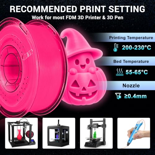 Glow in the Dark PLA+ Filament, 1KG(2.2lbs), Red, 1.75mm - color: Red