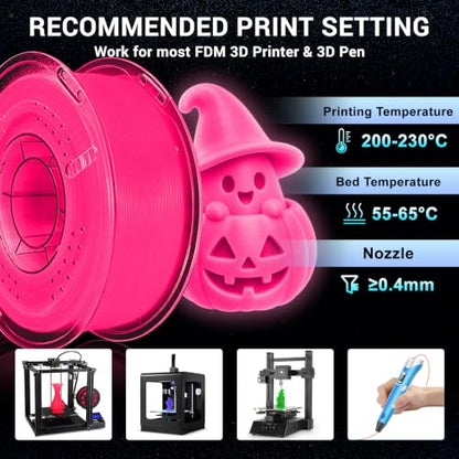 Glow in the Dark PLA+ Filament, 1KG(2.2lbs), Red, 1.75mm - color: Red