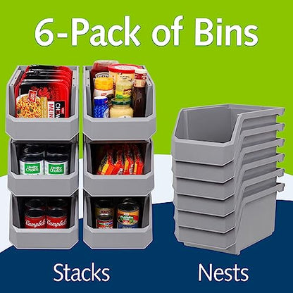 ReadySpace Large Stackable Plastic Storage Bins, 6-Pack, Blue - color: Blue, size: Large, 6-Pack